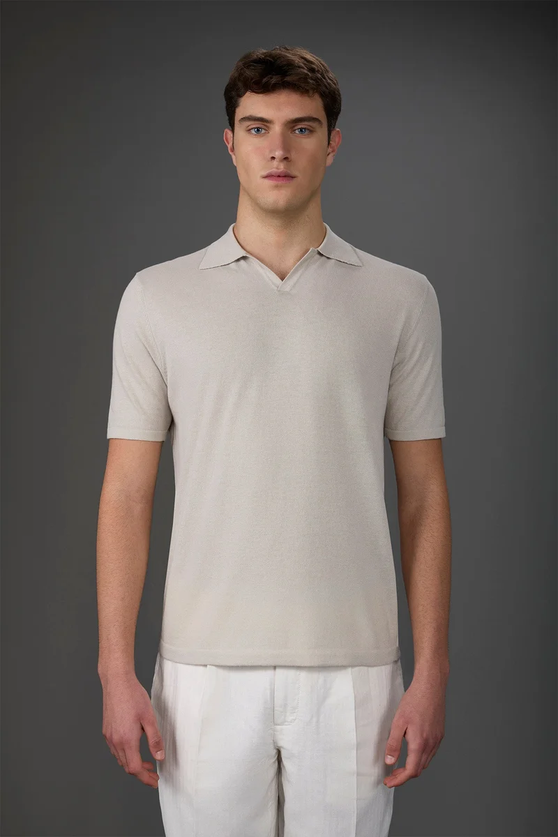 Doppelganger Blue Men's 100% cotton crepe short-sleeved knitted polo shirt with derby collar - Ice for Men | Best Price UAE