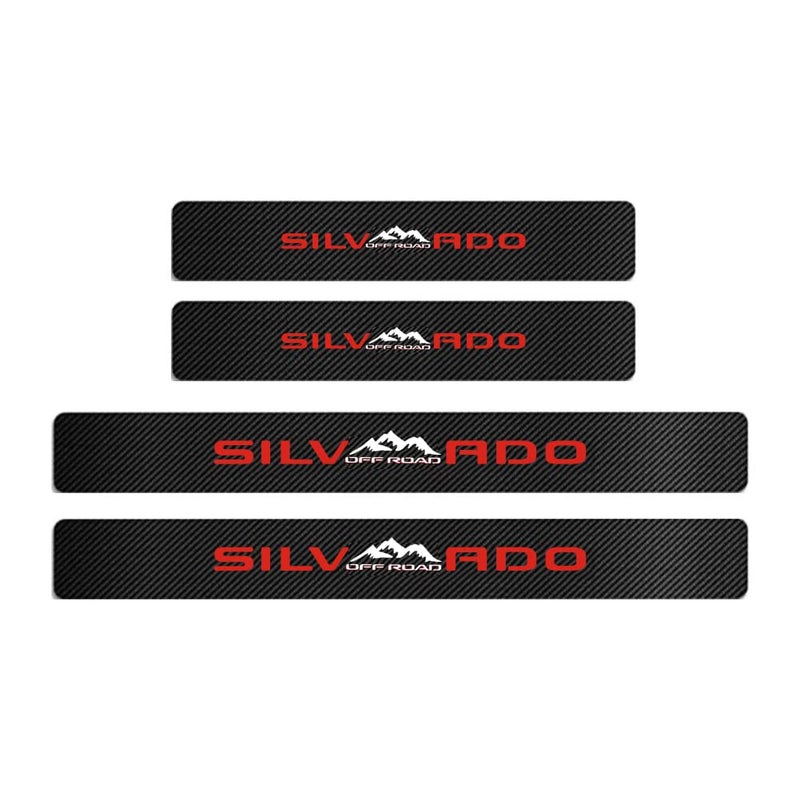 MAXDOOL 4Pcs Car Door Sill Protector Reflective 4D Carbon Fiber Sticker Decoration Door Entry Guard Door Sill Scuff Plate Stickers Compatible with Silve4x4rado Off Road (Red) - Image 2