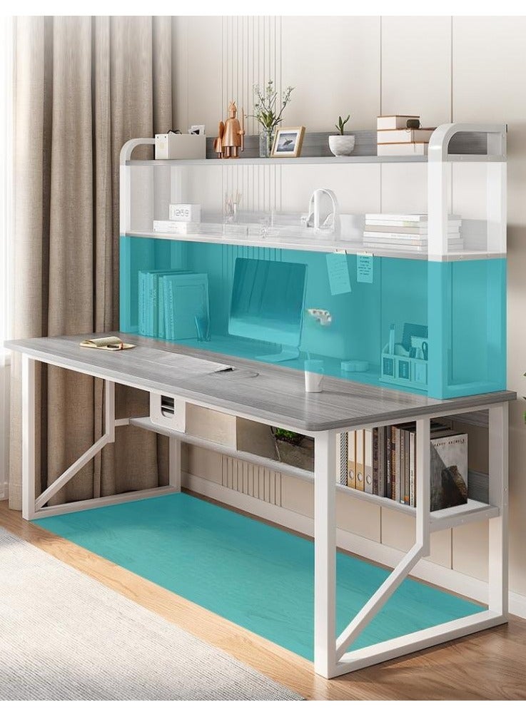 اليسا مكتب منزلي عصري باللون الرمادي بثلاثة أرفف - طاولة عمل من خشب MDF والصلب بطول 140 سم للكمبيوتر والدراسة - Image 5