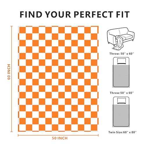 Edenleaf Orange Checkered Blanket Soft Cozy Fleece Checkered Throw Blankets for Bed Sofa Couch Camping Ultra Fluffy Throws for All Seasons 50x60 Inch Orange - Image 3