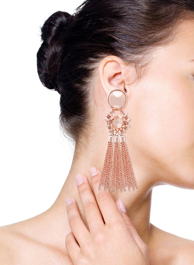 MOLOCH Bohemian Tassel Chandelier Dangle Earring For Women Clip On Earrings Long Drop Statement Earrings, Metal, No Gemstone - Image 2