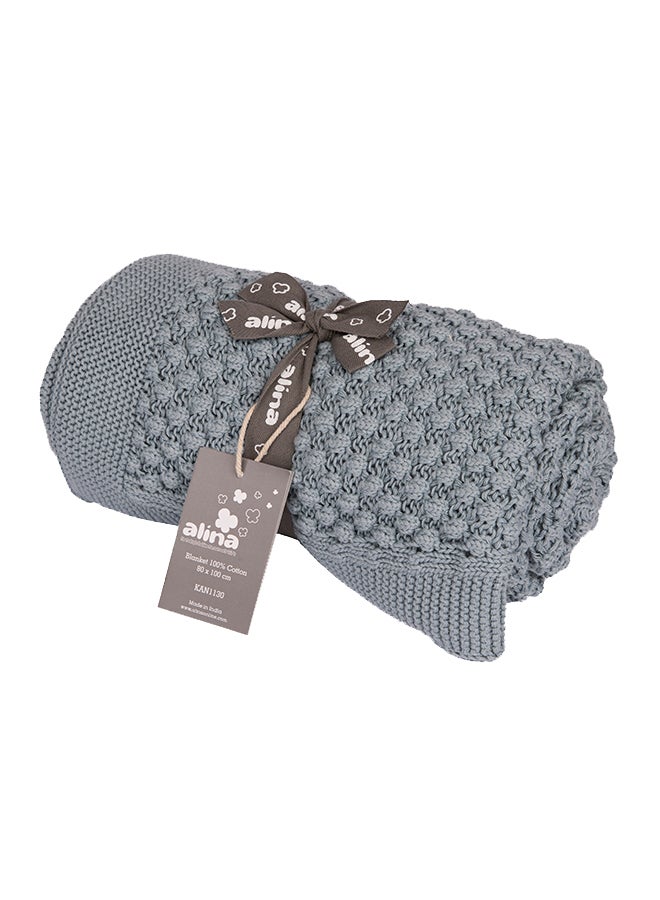 Alina Blanket 100% Cotton Knitted (Mini Popcorn Sea Blue ) - Image 2