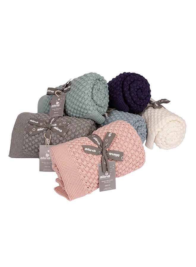 Alina Blanket 100% Cotton Knitted (Mini Popcorn Sea Blue ) - Image 3