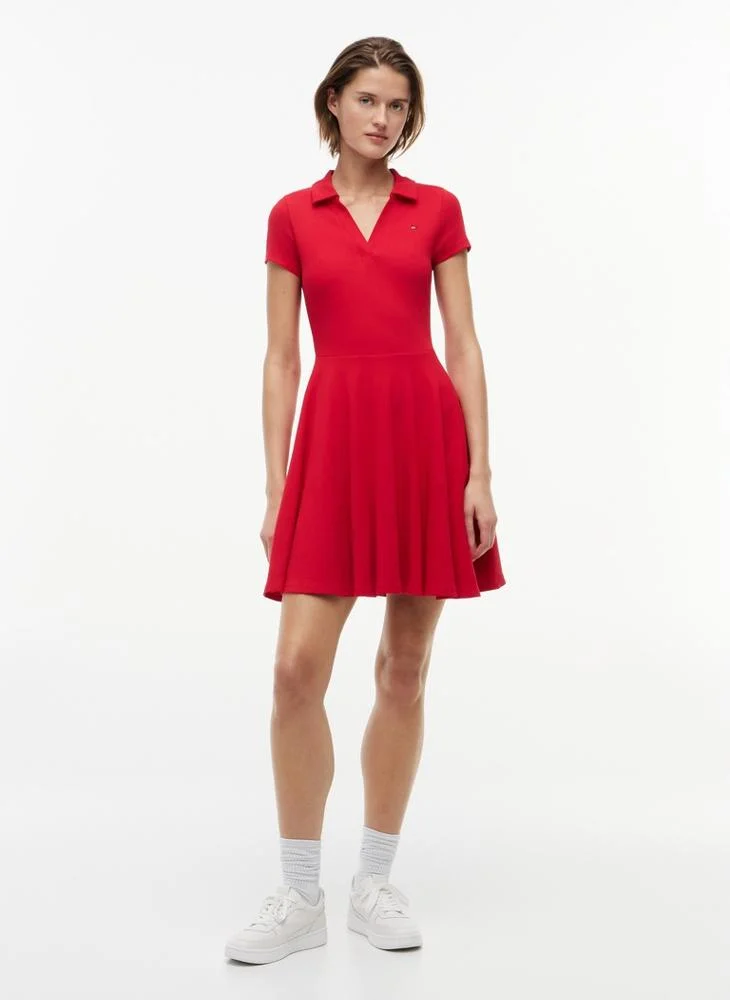 تومي جينز Ribbed Fit And Flare Mini Polo Dress