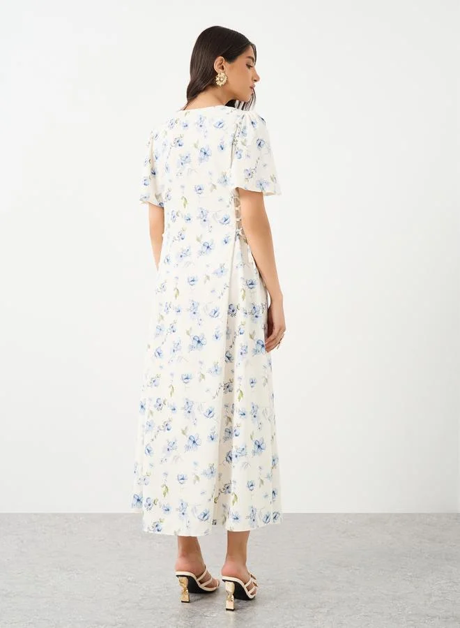 Styli Styli All-Over Printed Side Tie Detail Midi Dress