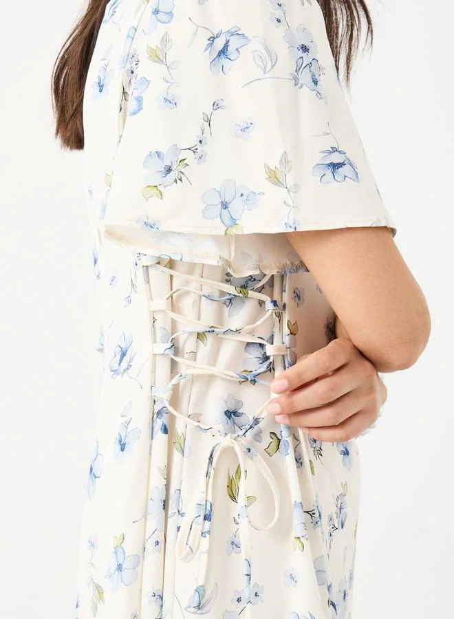 Styli Styli All-Over Printed Side Tie Detail Midi Dress