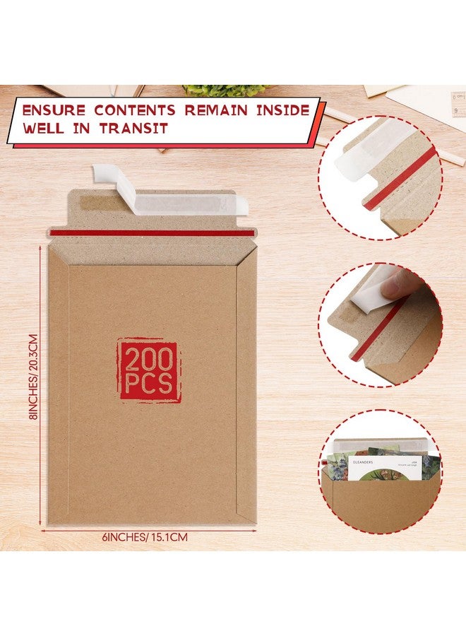 Fainne 200 Pieces 6X8 Inches Lightweight Photo Mailer Self Adhesive Cardboard Mailers Document Mailers Standard Envelope 250Gsm Shipping Envelopes Photography Mailers For Documents, Cd(Kraft Color) - Image 2