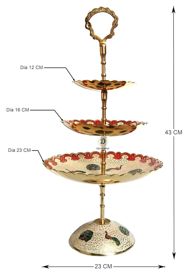 D DECKORISH DECKORISH Brass Hand Crafted 3 Tier White Fruit StandCake Stand Sophisticated Handcrafted White Brass Display for Serving Fruits Cakes Desserts and Enhancing Home or Event Dcor - Image 3
