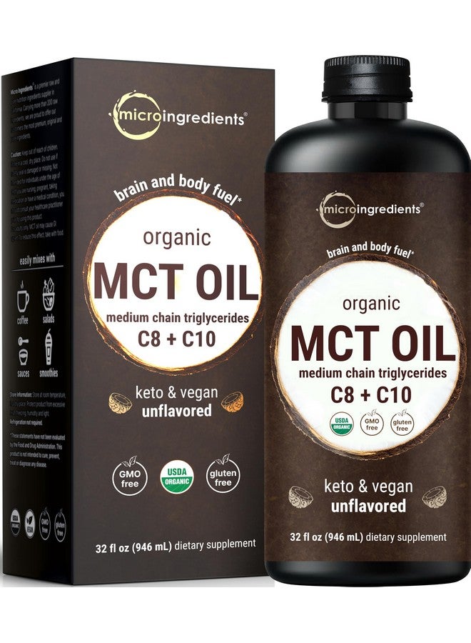 Micro Ingredients MCT Oil Organic, 32 fl oz |100% Virgin Coconut with C8 + C10 Fatty Acids | Natural Fuel for Brain Energy & Ketone Production | Great for Coffee or Dressings | Unflavored, Keto, Vegan  - Image 1