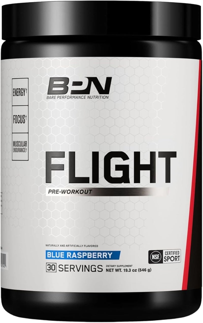 Bare Performance Nutrition مكمل الطاقة قبل التمرين من بار بيرفورمانس نيوترشن BPN فلايت يدعم الطاقة والتركيز الذهني والتحمل المحسن وضخ العضلات مع كارنو سين بيتا ألانين توت أزرق 30 حصة - Image 1