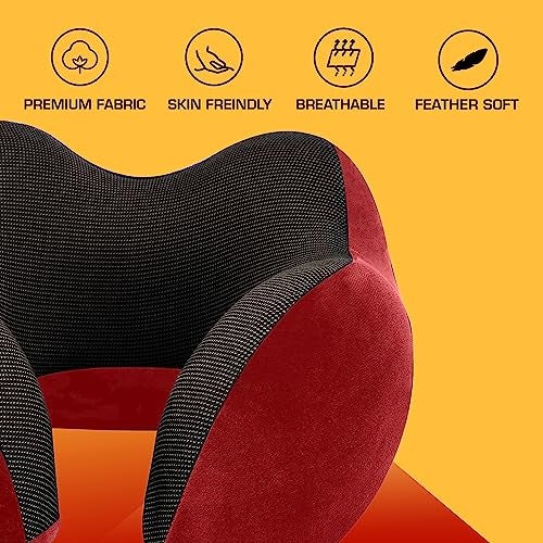Billebon Extra Soft Memory Foam Luxury Travel Neck Support Rest Pillow with Soft Washable & Removable Cover, Multipurpose Comfortable Travel Pillow for Airplane (Red) - Image 3