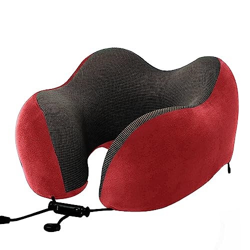Billebon Extra Soft Memory Foam Luxury Travel Neck Support Rest Pillow with Soft Washable & Removable Cover, Multipurpose Comfortable Travel Pillow for Airplane (Red) - Image 1