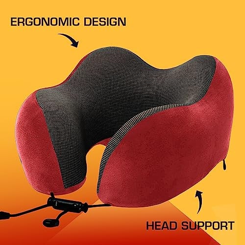 Billebon Extra Soft Memory Foam Luxury Travel Neck Support Rest Pillow with Soft Washable & Removable Cover, Multipurpose Comfortable Travel Pillow for Airplane (Red) - Image 2