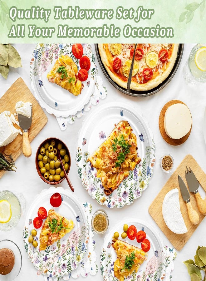 Mulbozy 100 Wildflower Themed Plates and Napkins Disposable Set Includes 25-9" & 25-7" Dessert Cake Scalloped Plates, Cocktail Napkins, Forks for for Holiday Party Supplies - Image 3