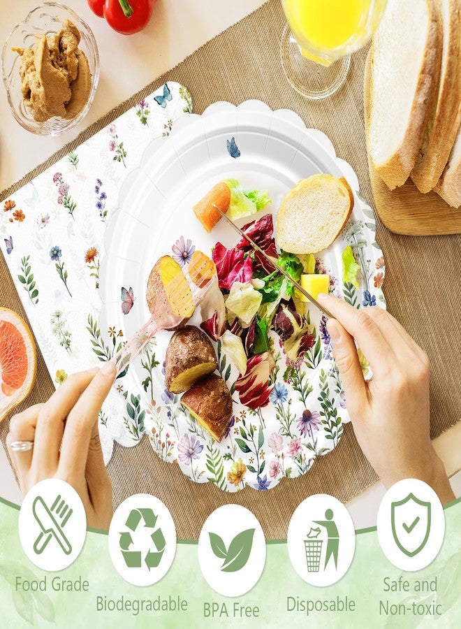 Mulbozy 100 Wildflower Themed Plates and Napkins Disposable Set Includes 25-9" & 25-7" Dessert Cake Scalloped Plates, Cocktail Napkins, Forks for for Holiday Party Supplies - Image 4
