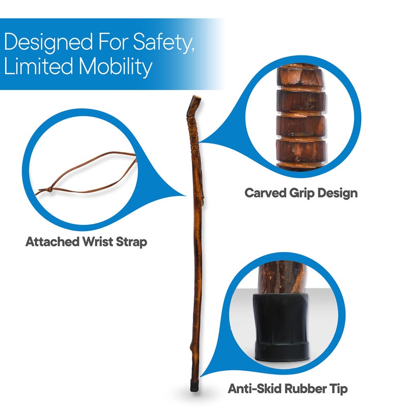 RMS Natural Wood Walking Stick - 48 Inch Handcrafted Wooden Hiking Stick - Assisting Men or Women with Disability or Limited Mobility (Grooved Handle, 48 Inch) - Image 4