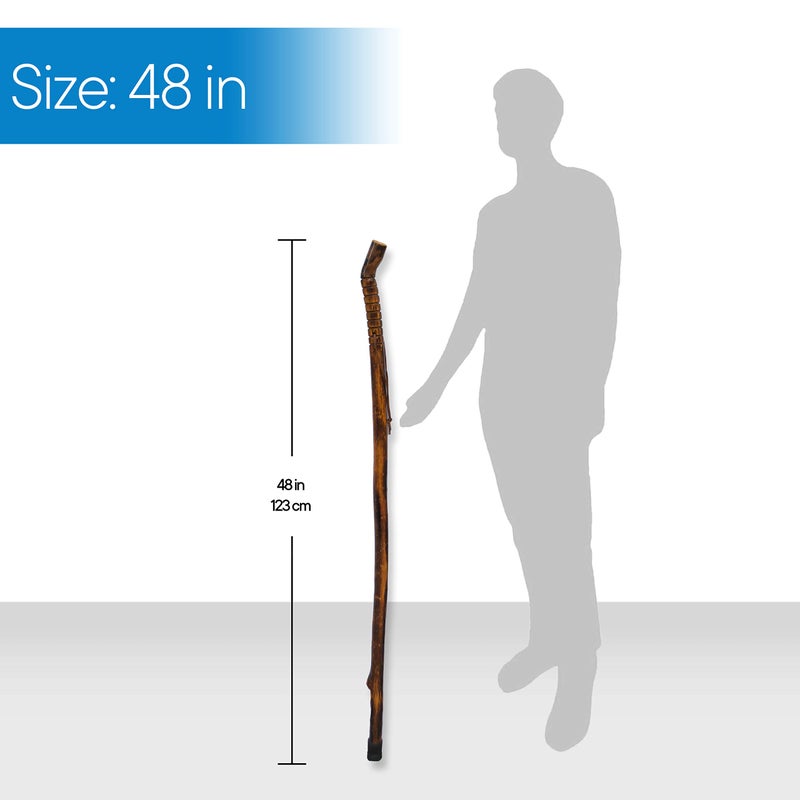 RMS Natural Wood Walking Stick - 48 Inch Handcrafted Wooden Hiking Stick - Assisting Men or Women with Disability or Limited Mobility (Grooved Handle, 48 Inch) - Image 5