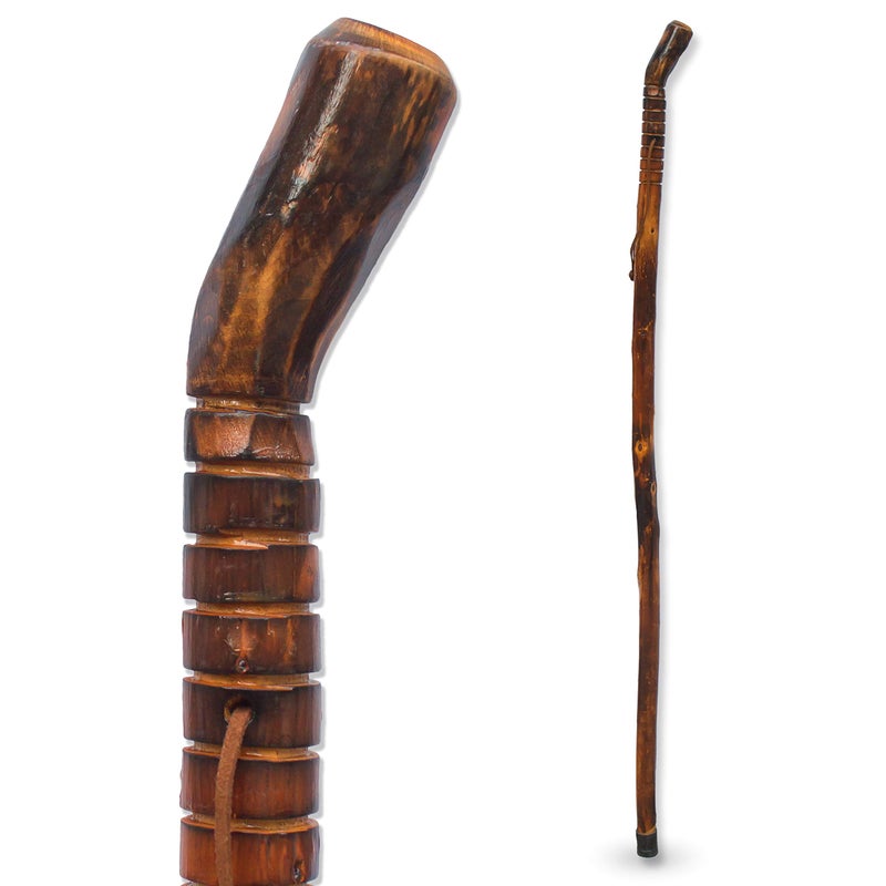 RMS Natural Wood Walking Stick - 48 Inch Handcrafted Wooden Hiking Stick - Assisting Men or Women with Disability or Limited Mobility (Grooved Handle, 48 Inch) - Image 1