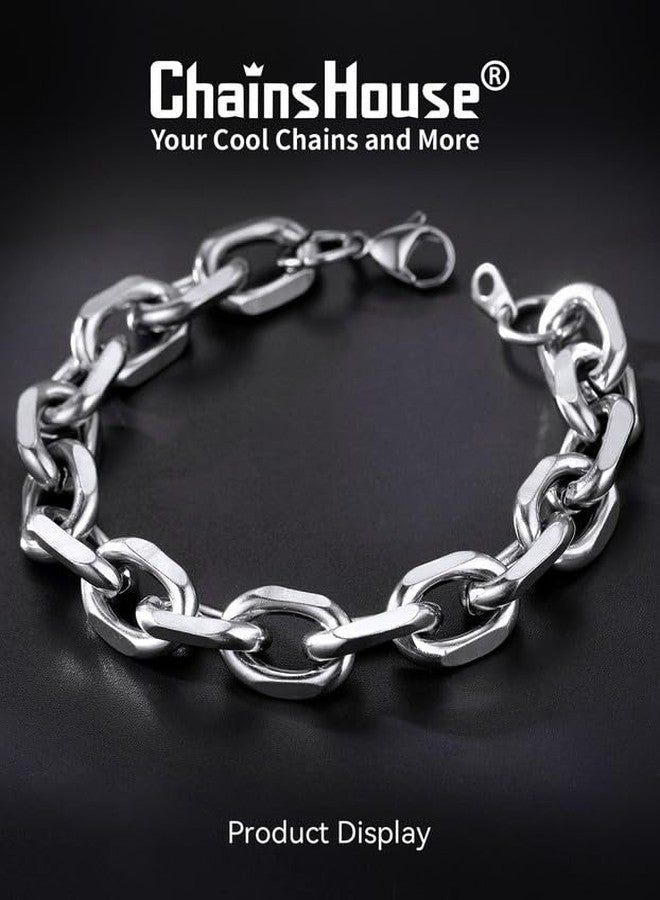 ChainsHouse سوار سلسلة كابل من ChainsHouse للرجال والنساء، عرض 7 مم/9 مم/12 مم، طول 7.5/8.3 بوصة، مصنوع من الفولاذ المقاوم للصدأ 316L/مطلي بالذهب عيار 18 قيراط/أسود (يأتي في علبة هدايا)، 7.5 بوصة، فولاذ مقاوم للصدأ - Image 3