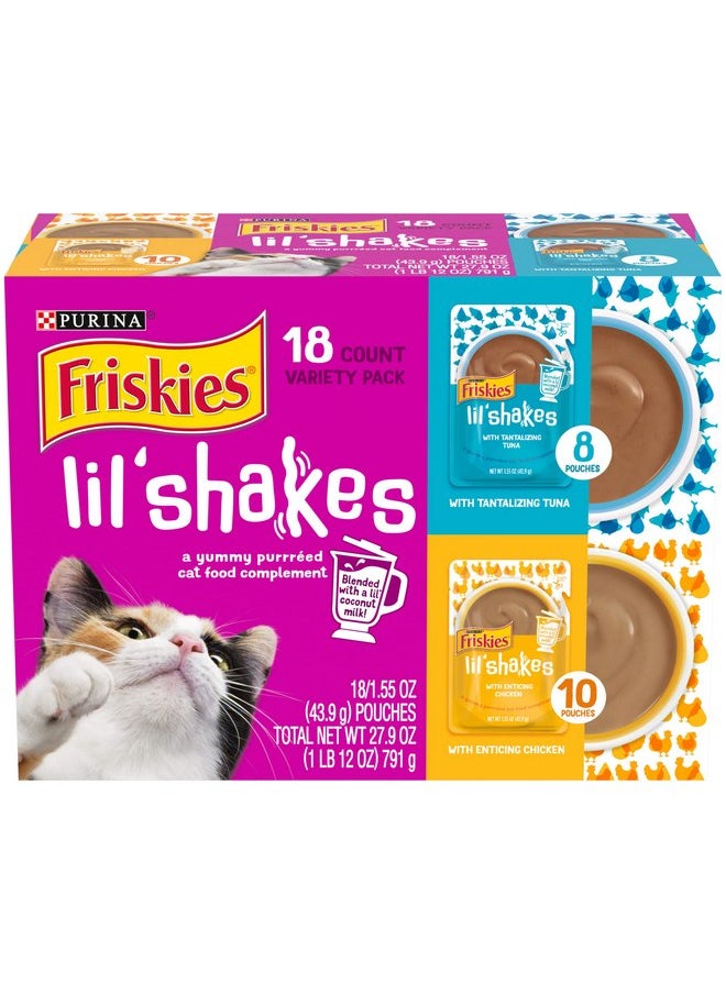فريسكس مجموعة متنوعة من أطعمة القطط المهروسة من Purina Friskies، مكافآت القطط القابلة لللعق بنكهة الدجاج والتونة - (عبوة من 18 كيسًا) 1.55 أونصة  - Image 1