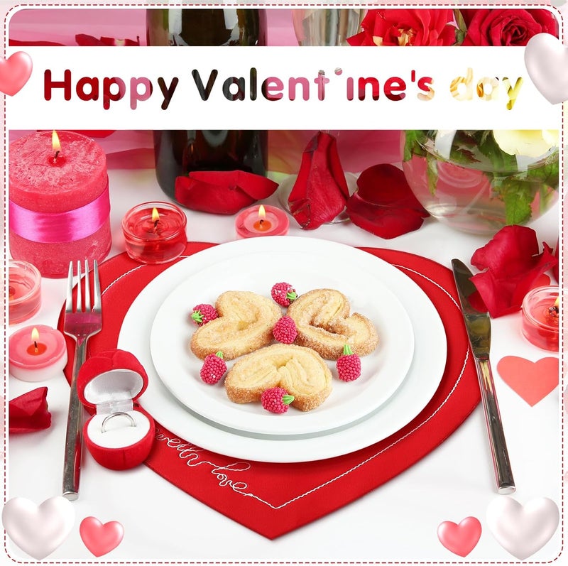 Gandeer 6 Pcs Valentines Day Heart Placemats Red Heart Embroidered Made with Love 14 Inch Valentines Table Mats Washable Table Mats for Dating Anniversary Wedding Party Kitchen Dining Decoration - Image 3