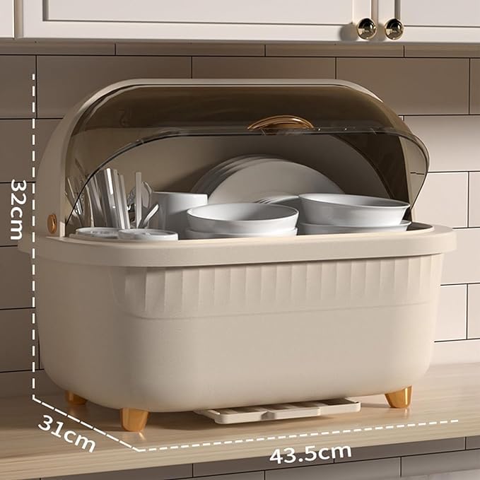 MAPPLE CREATION Kitchen Dish Rack with Clear Lid Large DustProof Kitchen Storage Organizer for Dishes Bowls Utensils SpaceSaving Drain Rack with Lid Tableware Storage Box - Image 5