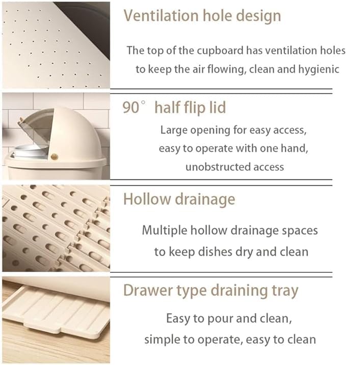 MAPPLE CREATION Kitchen Dish Rack with Clear Lid Large DustProof Kitchen Storage Organizer for Dishes Bowls Utensils SpaceSaving Drain Rack with Lid Tableware Storage Box - Image 4