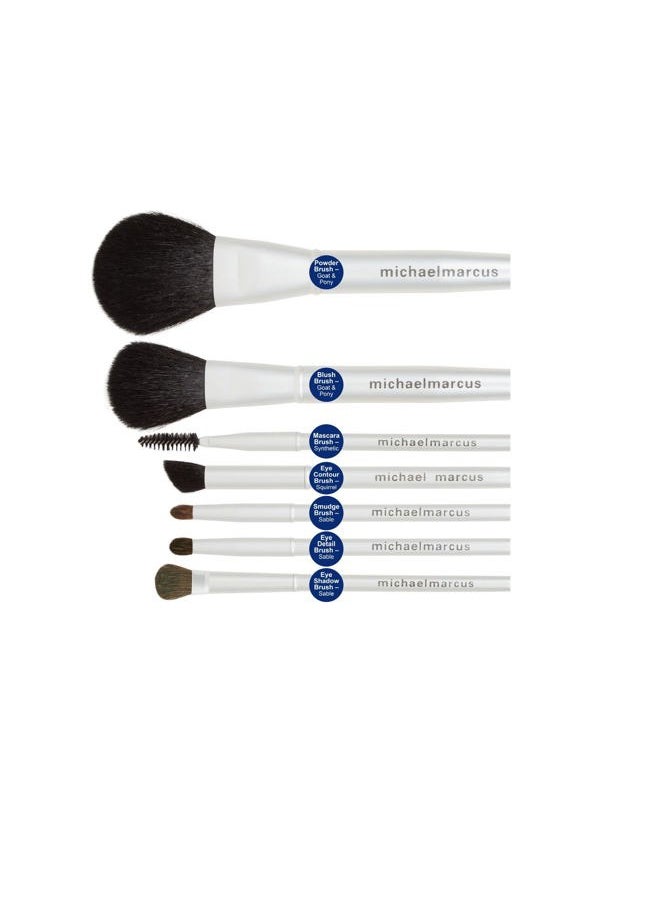 Michael Marcus - Michael Marcus Essential Full Size Makeup Brush Set - 7 Piece Kit Including Powder, Eyeshadow, Smudge, Eye Contour, Blush, Eye Detail & Mascara Brushes & - Cruelty Free Beauty Products & Tools - Image 1
