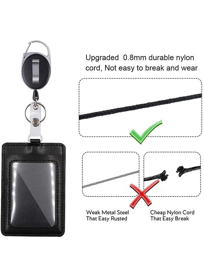 Badge Holders, 2 Pack Heavy Duty Retractable Reel Clips Set with Carabiner Reel Clip, Upgraded Retractable Badge Reel and Vertical Leather ID Card Holder, Black - Image 3