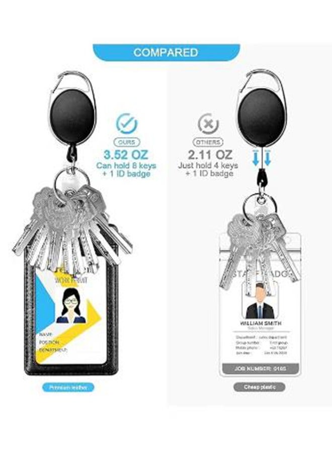 Badge Holders, 2 Pack Heavy Duty Retractable Reel Clips Set with Carabiner Reel Clip, Upgraded Retractable Badge Reel and Vertical Leather ID Card Holder, Black - Image 4