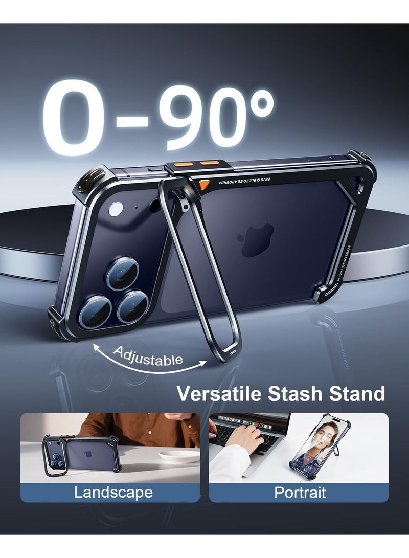 أوتس باسف جراب لهاتف iPhone 18 Pro / iPhone 17 Pro، مزود بحامل، تصميم مفتوح من الخلف، إطار من الألومنيوم، وحماية ضد الصدمات عند الزوايا الأربع. - Image 2