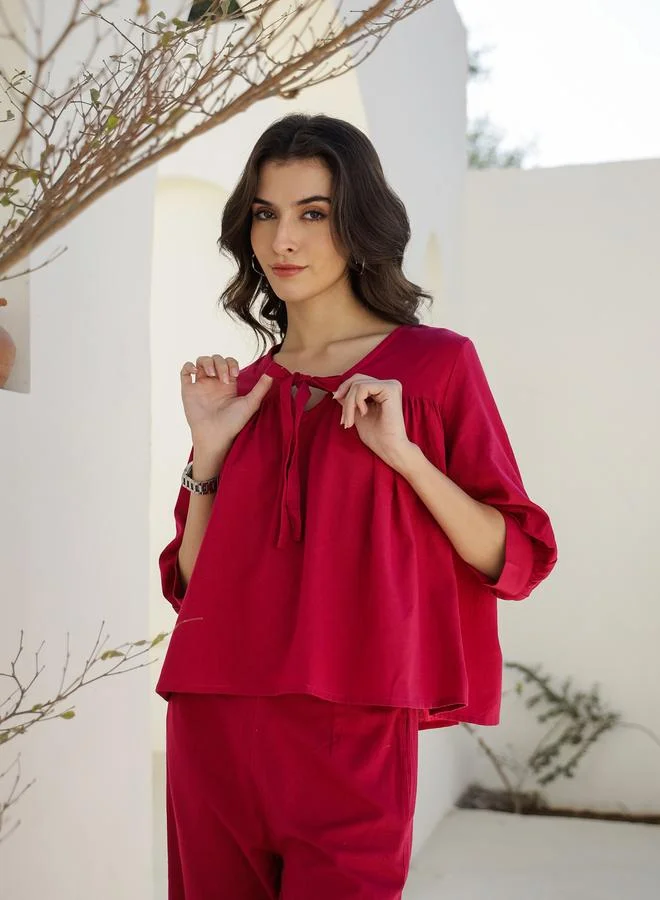 sanskrutihomes sanskrutihomes Solid Square Neck Cotton Top and Trouser Co-Ords