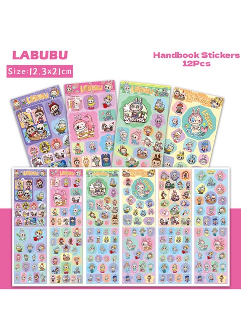 12 Sheets/Set LABUBU Stickers for Journal Handbook