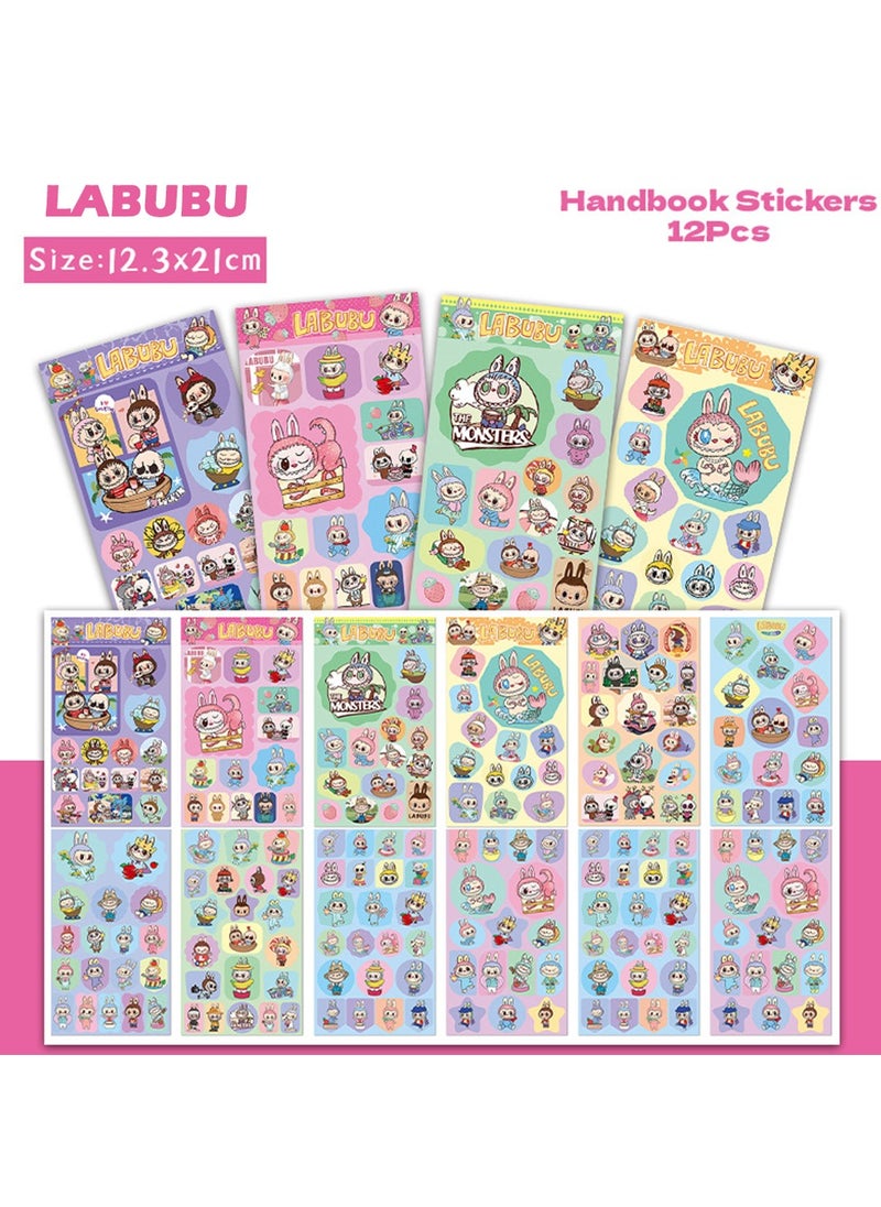 null - 12 Sheets/Set LABUBU Stickers for Journal Handbook - Image 1
