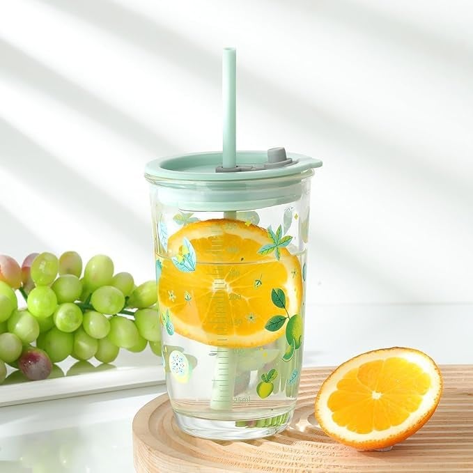 400ml Glass Tumbler with Airtight Lid & Straw – Travel Coffee Sipper Mug for Juice, Cocktail, Iced Tea, Smoothies, Hot & Cold Drinks (Mint, Pack of 1).  - Image 3
