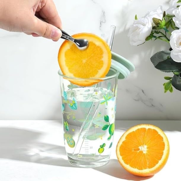 400ml Glass Tumbler with Airtight Lid & Straw – Travel Coffee Sipper Mug for Juice, Cocktail, Iced Tea, Smoothies, Hot & Cold Drinks (Mint, Pack of 1).  - Image 2