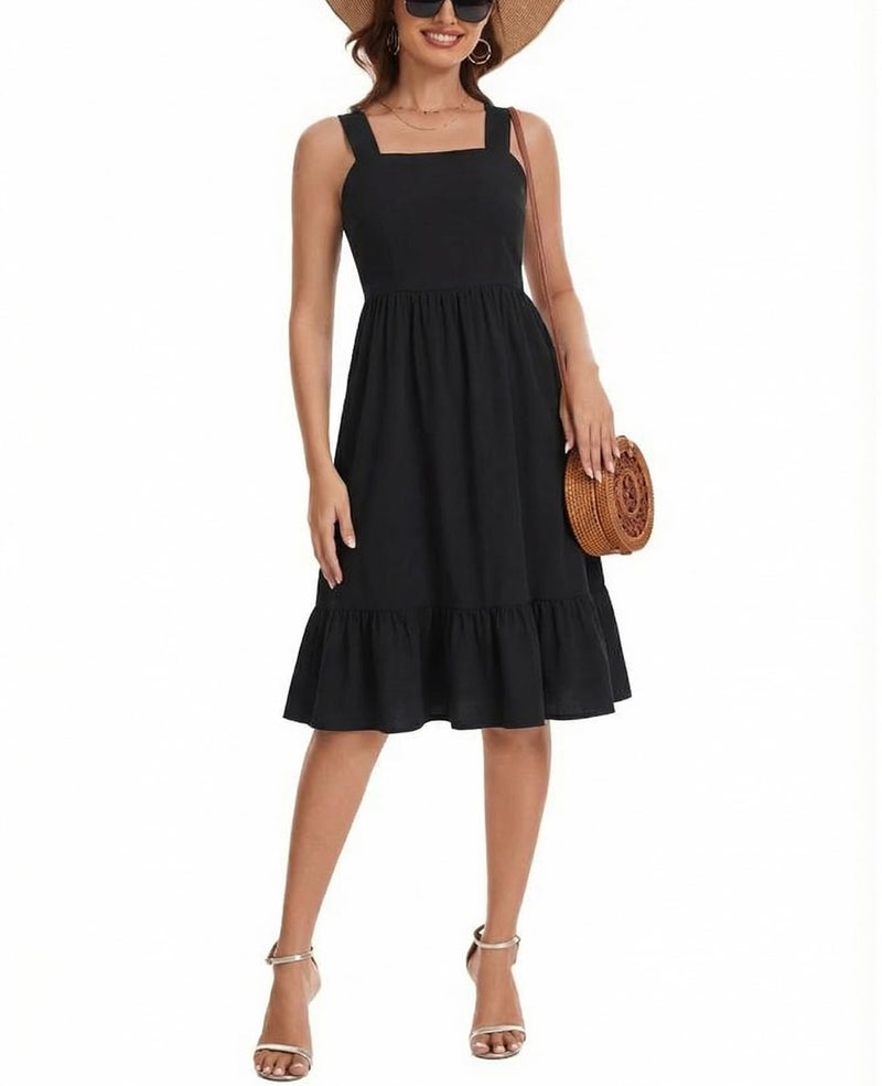 ANYFITTING Womens Summer Ruffle Dresses with Built in Bras Sleeveless A-line Flowy Sundress 2026 Beach Vacation Dresses with Pockets Black - Image 4