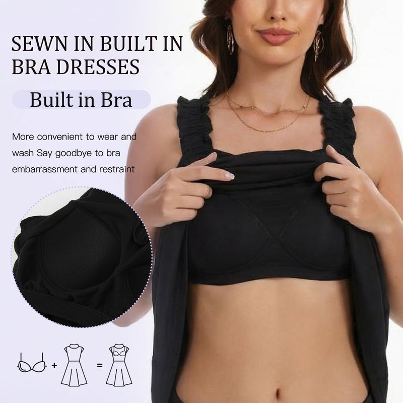 ANYFITTING Womens Summer Ruffle Dresses with Built in Bras Sleeveless A-line Flowy Sundress 2026 Beach Vacation Dresses with Pockets Black - Image 3