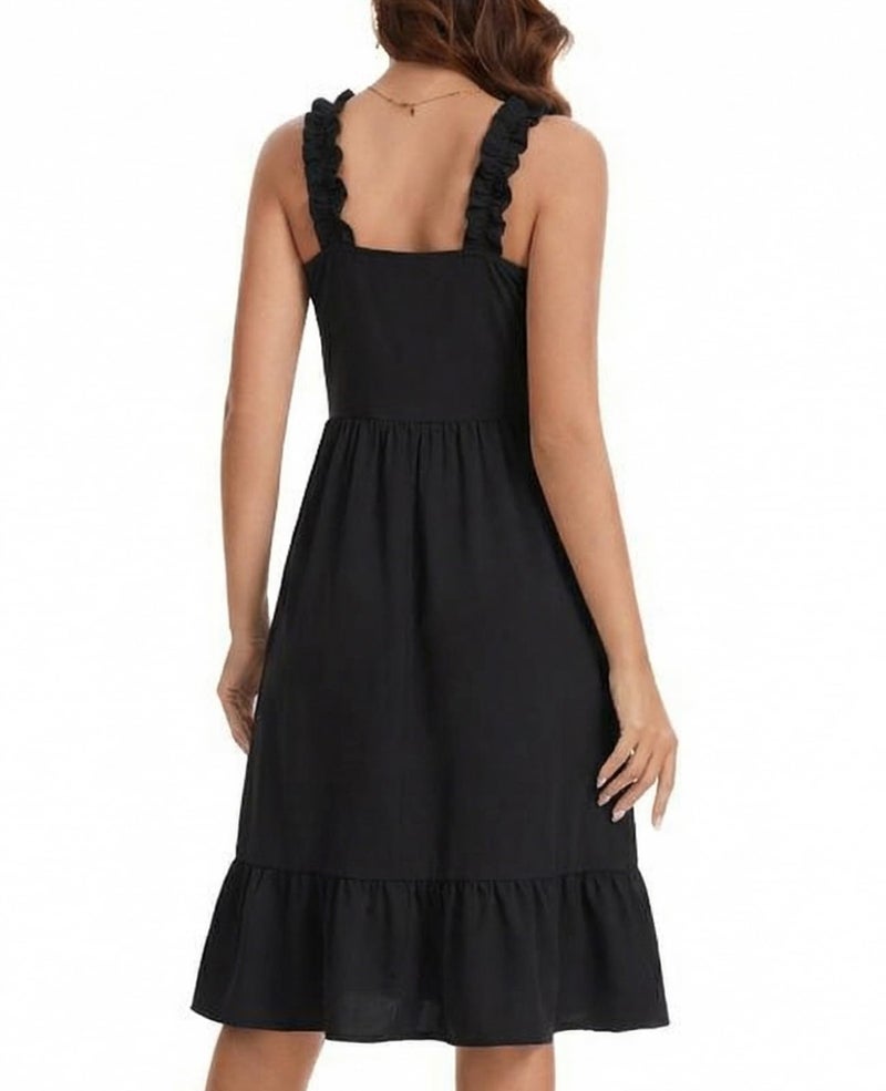 ANYFITTING Womens Summer Ruffle Dresses with Built in Bras Sleeveless A-line Flowy Sundress 2026 Beach Vacation Dresses with Pockets Black - Image 5