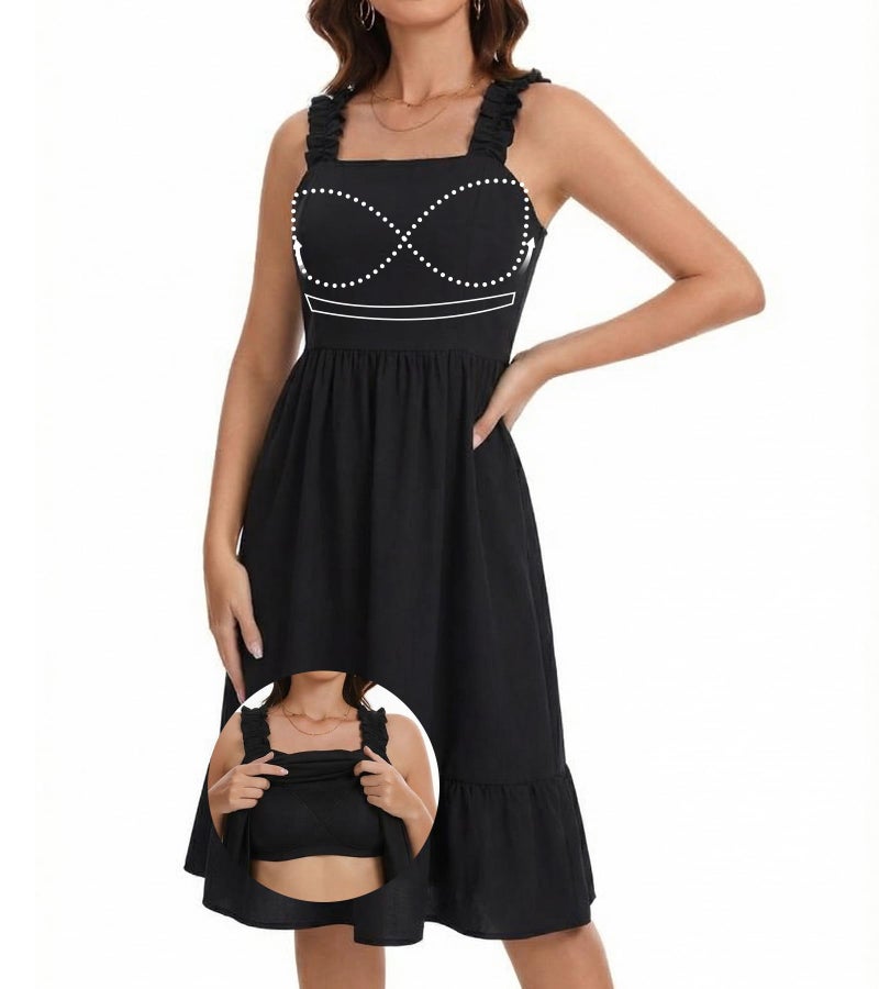 ANYFITTING Womens Summer Ruffle Dresses with Built in Bras Sleeveless A-line Flowy Sundress 2026 Beach Vacation Dresses with Pockets Black - Image 1