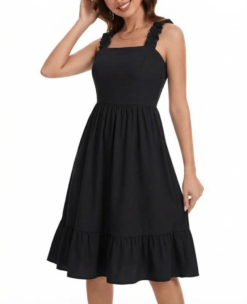 ANYFITTING Womens Summer Ruffle Dresses with Built in Bras Sleeveless A-line Flowy Sundress 2026 Beach Vacation Dresses with Pockets Black - Image 2