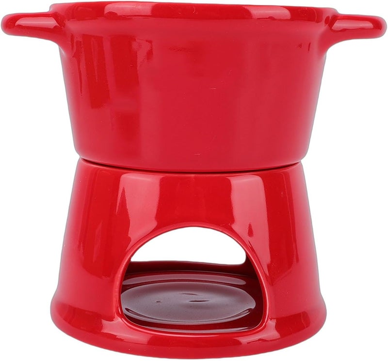 Luocute Chocolate Fondue Mug, 300ml Ceramic Butter Warmer Pot for Melting Cheese Chocolate Broth, with Stainless Steel Fork for Kitchen Dessert Dipping Snacks (Red) - Image 1