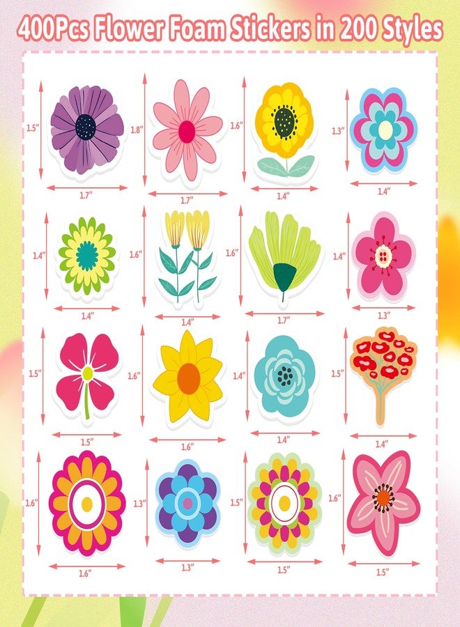 Ceiba Tree 400Pcs Flower Foam Stickers Spring Self-Adhesive Foam Stickers Colorful Flower Shaped Spring Foam Stickers for Scrapbooking Classroom DIY Crafts Spring Summer Party Favor Supplies - Image 2