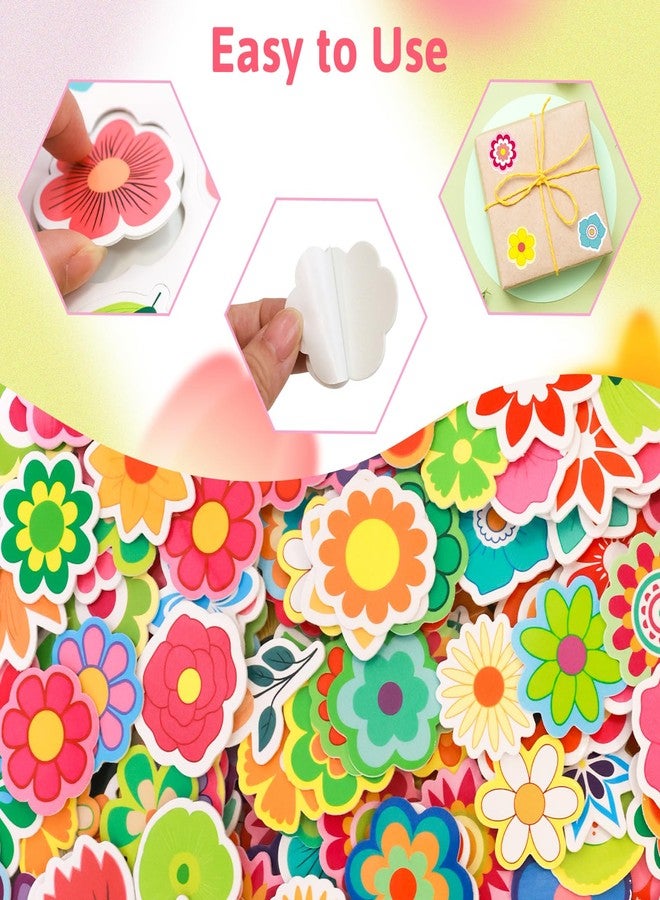 Ceiba Tree 400Pcs Flower Foam Stickers Spring Self-Adhesive Foam Stickers Colorful Flower Shaped Spring Foam Stickers for Scrapbooking Classroom DIY Crafts Spring Summer Party Favor Supplies - Image 3