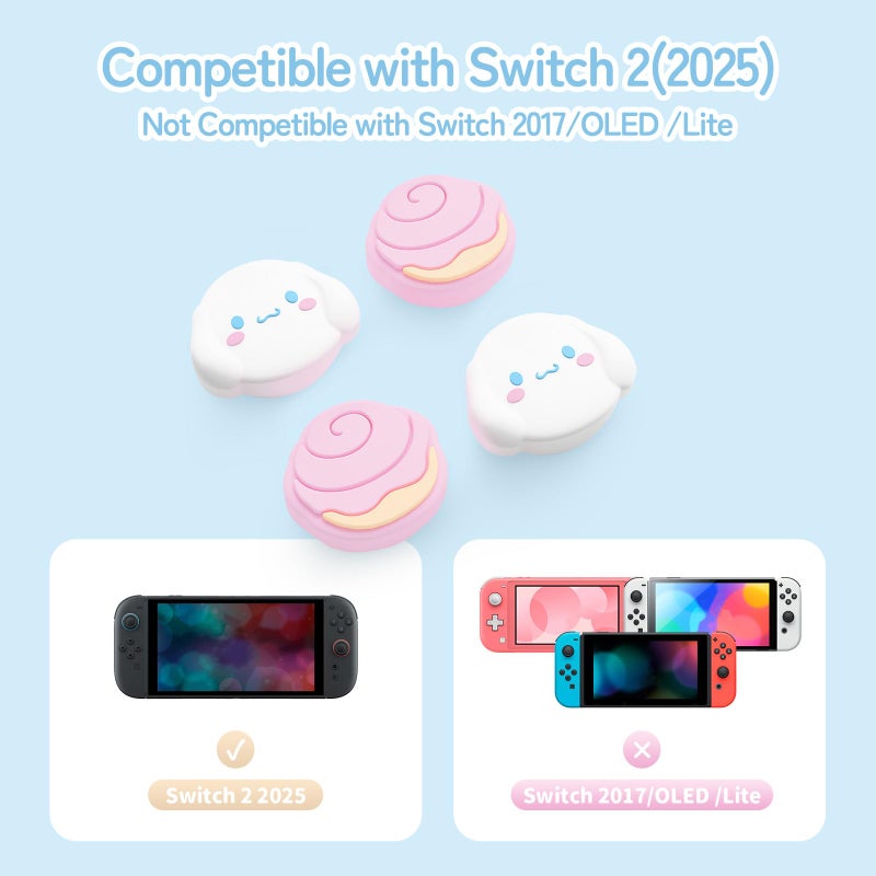 Kuitmor Switch 2 Game Console Thumb Grip Caps, 4PCS Soft Silicone Joystick Cover, Cute Analog Stick Cap Compatible with Switch 2025 - DEG - Image 2