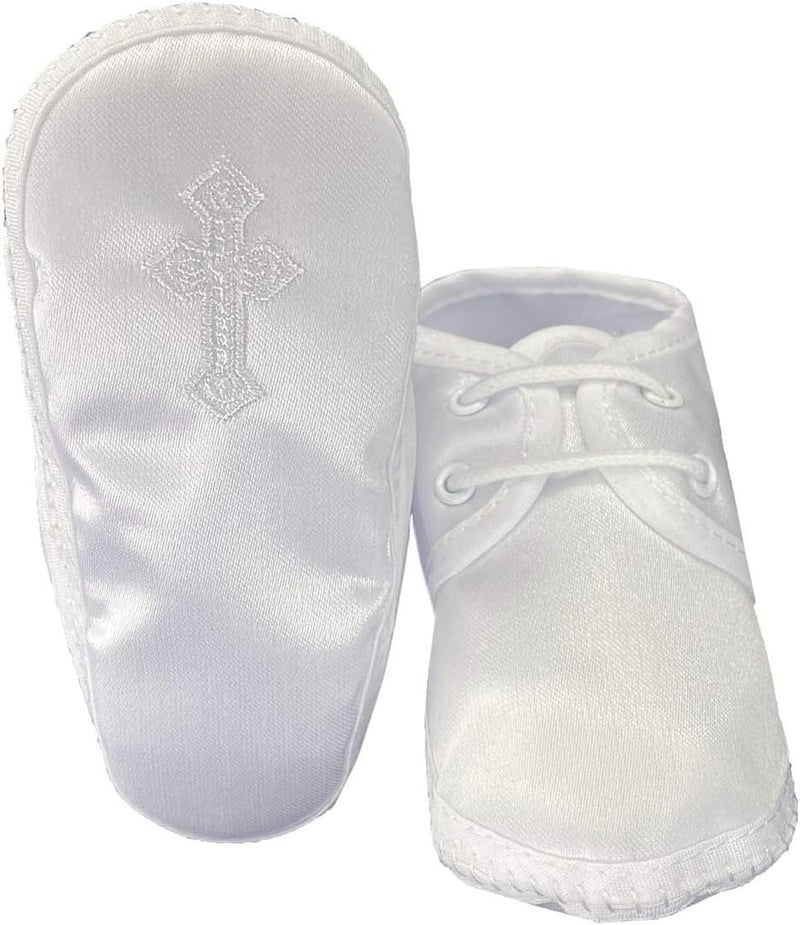 Swea Pea & Lilli Baptism Shoes for Boys - White Baby Booties with Celtic Cross for Christening - Zapatos de Bautizo - Image 1