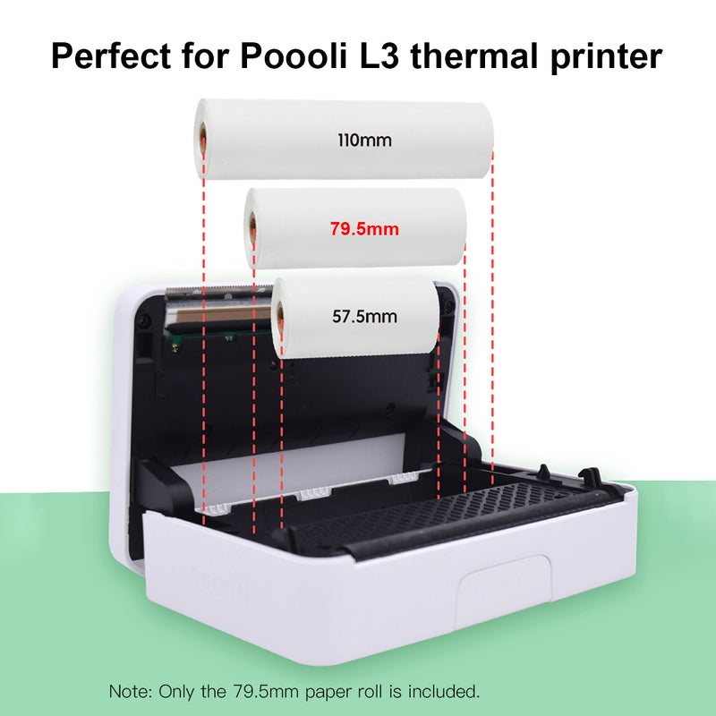 Self-Adhesive Thermal Paper Roll: 79.5*30mm 3 Rolls/Pack, Clear Printing, 10-Year Storage - Strong Adhesive Thermal Paper for Poooli L3 Printer, Home, School Office Use - Image 3