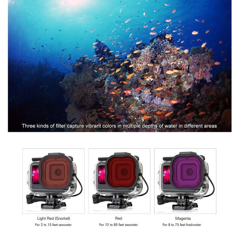 GEPULY Waterproof Case with Dive Filters for GoPro Hero 13 12 11 10 9 Black, 60M Underwater Protective Dive Housing Case with Red, Snorkel, Magenta, 5X Close-up Macro Filters - Image 5