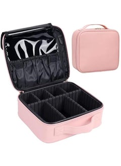 Travel Makeup Case, PU Leather Portable Organizer Makeup Train Case Makeup Bag Cosmetic Case with Adjustable Dividers for Cosmetics Makeup Brushes Women
