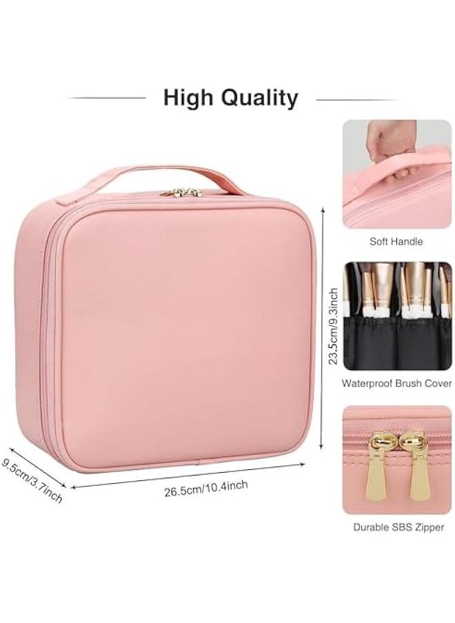 MIXDE - Travel Makeup Case, PU Leather Portable Organizer Makeup Train Case Makeup Bag Cosmetic Case with Adjustable Dividers for Cosmetics Makeup Brushes Women - Image 1